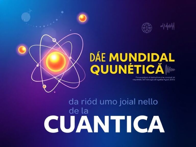 Ilustración futurista de un laboratorio cuántico con circuitos brillantes, partículas subatómicas visibles y científicos trab