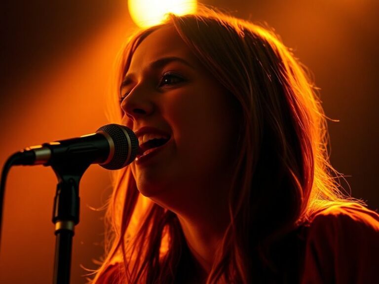 A portrait of Moya Brennan in a softly lit studio, wearing a traditional Irish shawl with a serene expression, surrounded by