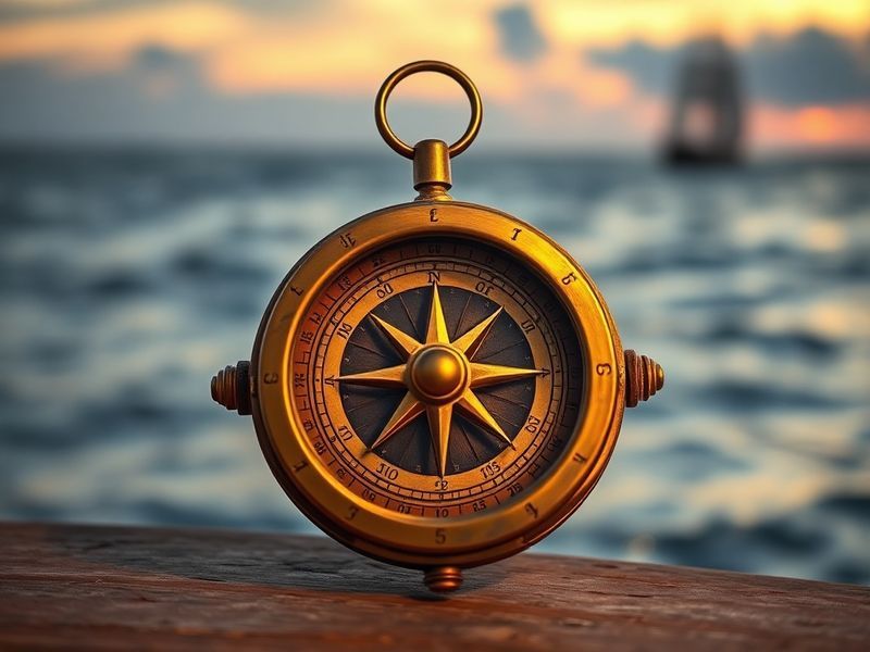 A detailed illustration of a classic 32-point windrose with nautical and artistic elements. The design includes intricate com