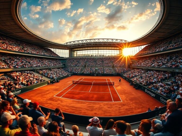 Aerial view of MTTC Iphitos during the Munich Open, showing clay courts surrounded by green trees, spectators in Bavarian att