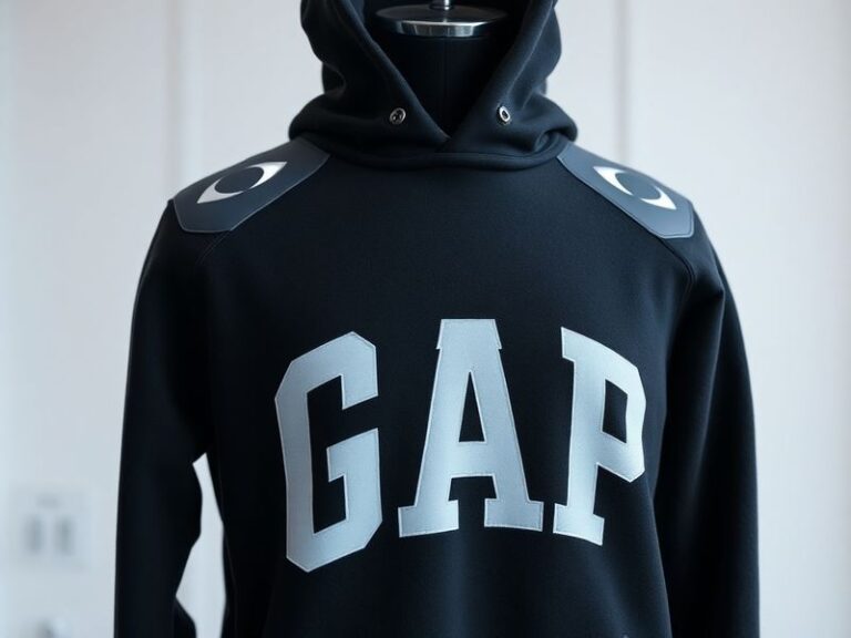 A well-lit flat lay of the Gap Katseye hoodie in a muted grey tone, displayed with complementary styling items such as straig