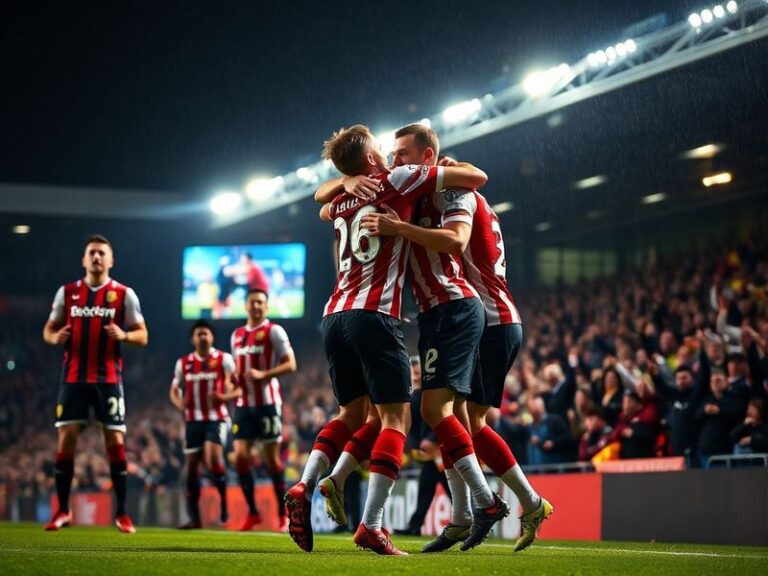 A muddy St Mary’s Stadium pitch under floodlights during the Southampton vs Blackburn Rovers match, with players in action an