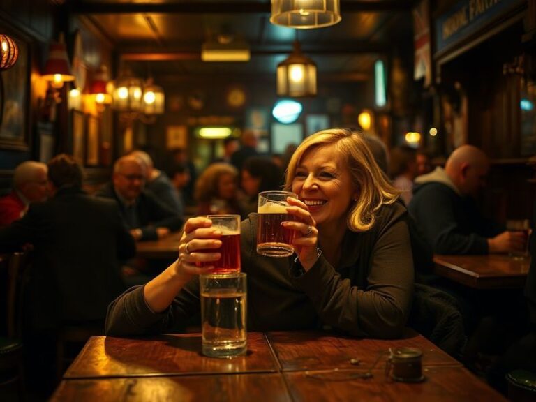 A close-up portrait of Joanna Scanlan in a warm, softly lit setting, wearing a dark blazer over a patterned blouse, with a th