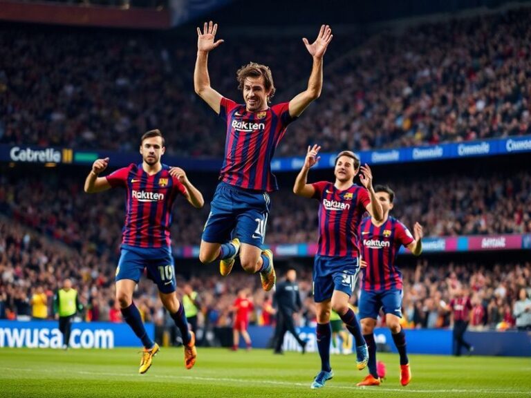 Action shot of Antoine Griezmann in Atlético Madrid kit, mid-dribble with focused expression, surrounded by blurred defenders