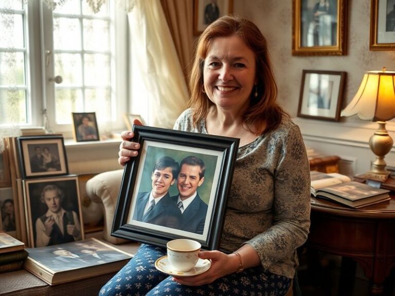 A warm, candid family photo of Chantal Fury surrounded by her sons Tommy and Tyson in a cozy living room setting, highlightin