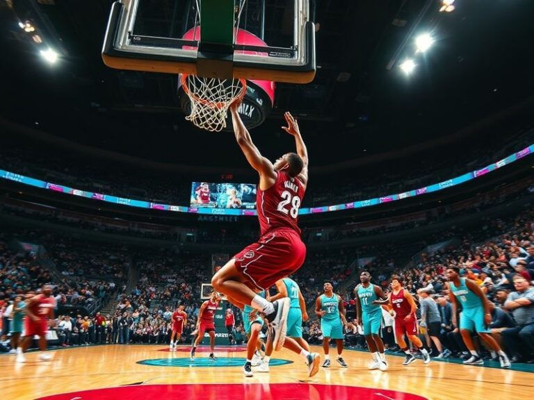 A mid-game action shot of Jimmy Butler driving to the basket against a Charlotte Hornets defender, with the Miami Heat bench