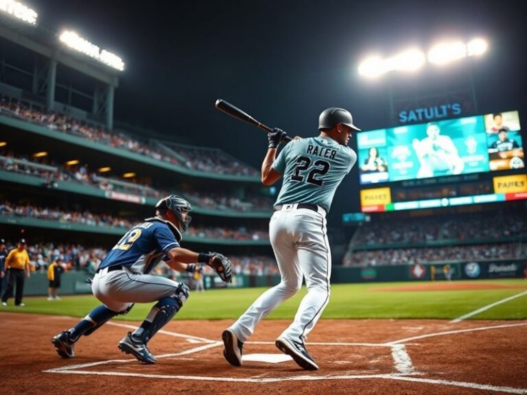 A split-screen image showing both teams in action: Seattle Mariners' Julio Rodríguez making a diving catch in left field at T