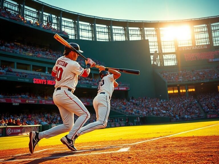 A dynamic action shot of Byron Buxton in his Minnesota Twins uniform, mid-swing with a powerful stance, showcasing his athlet