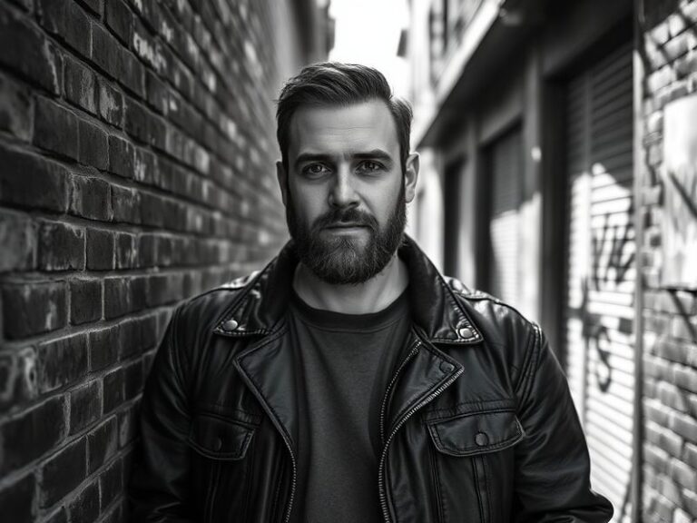 A dynamic studio shot of Jeremiah Wilkinson surrounded by mixed-media sculptures, with glowing LED elements and recycled mate