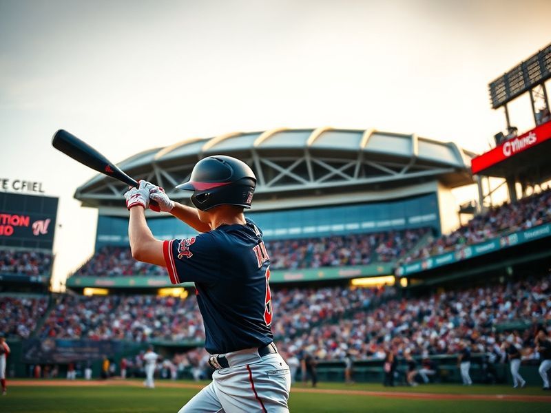 A vibrant shot of Target Field during a Twins game, showcasing the stadium's limestone architecture, lush green field, and a