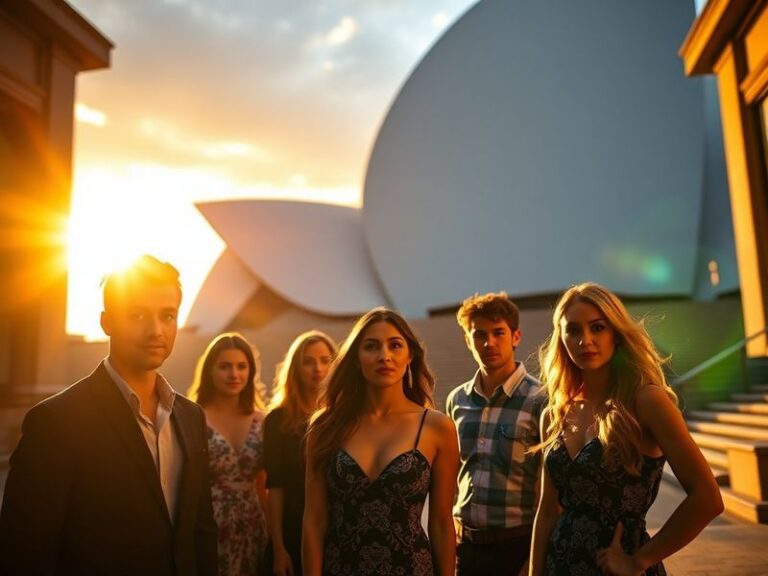A split-screen image of a wedding altar with two strangers holding hands, surrounded by cameras and a studio audience, captur