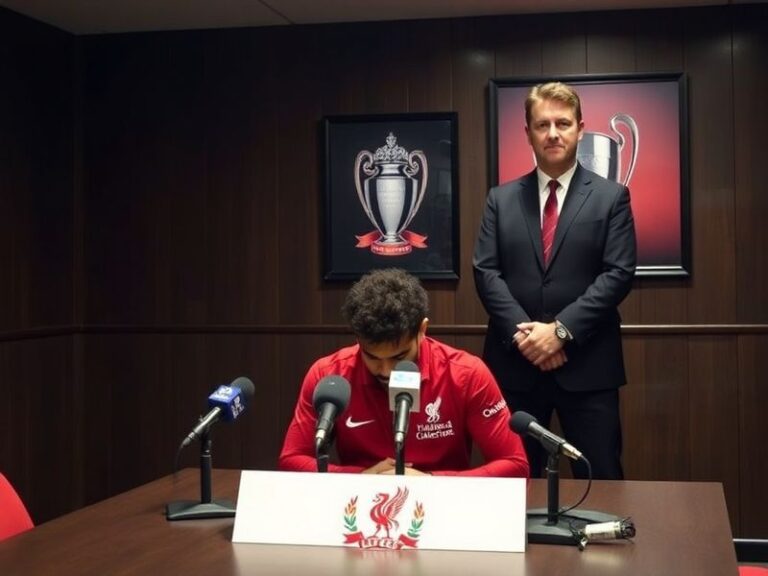 A split-image visual: on the left, Mohamed Salah in a Liverpool jersey celebrating a goal; on the right, Arne Slot in a tacti