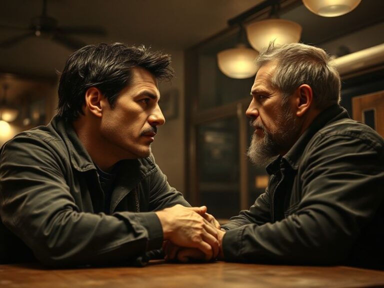 A moody film set image showing Tom Cruise in a dimly lit, minimalist room during a quiet moment, with Alejandro G. Iñárritu d