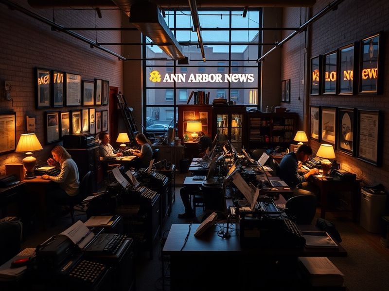 A vintage and modern collage of the Ann Arbor News front pages—showing the 1889 first edition on the left and a 2023 digital