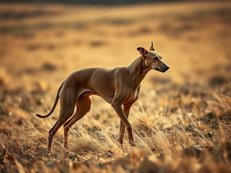 A lurcher dog in mid-sprint across a grassy field, showcasing its lean, muscular build and flowing coat. The dog is in motion