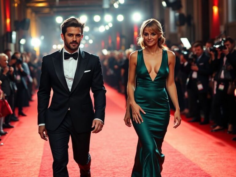 A split-image collage of Joshua Jackson and Katie Holmes at various red carpet events over the years, showcasing their evolvi