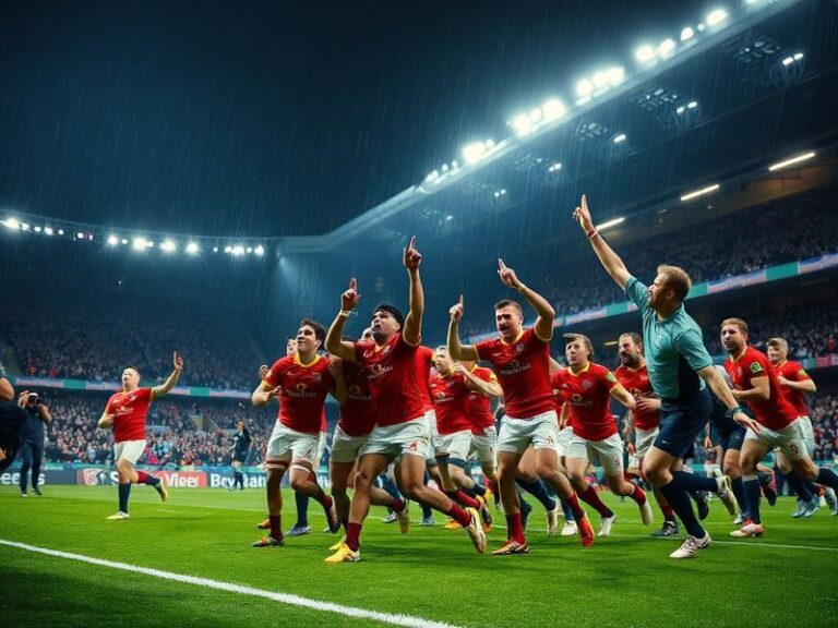 A dynamic collage featuring a Welsh rugby player in action during a match, with digital elements like live stream notificatio