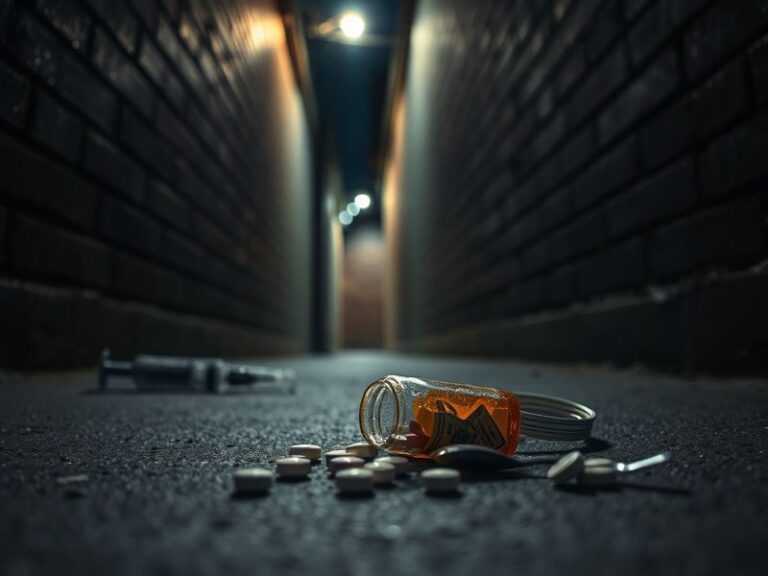 A close-up of a person administering naloxone nasal spray to another person lying on the ground, with emergency medical respo