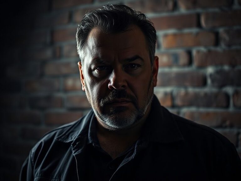 A cinematic portrait of Vincent D'Onofrio in character as Kingpin from Hawkeye, set against a moody New York City backdrop wi