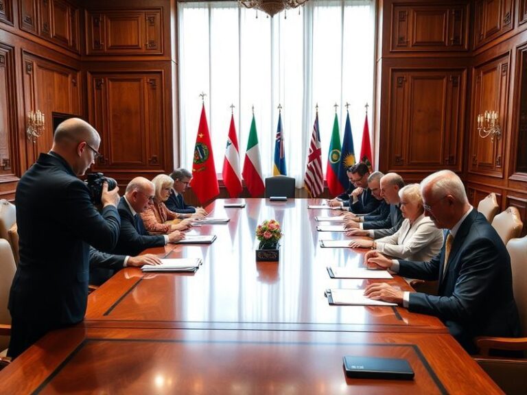 A split-image design showing a world map on one side with interconnected trade routes and a bustling port with shipping conta