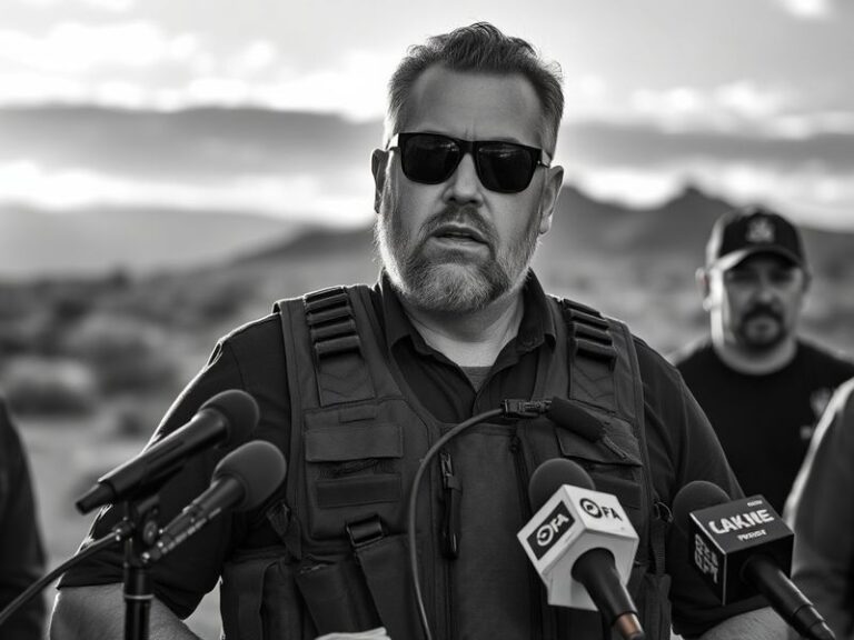A split-image illustration showing Stewart Rhodes in a suit on one side and in a tactical vest addressing a crowd on the othe