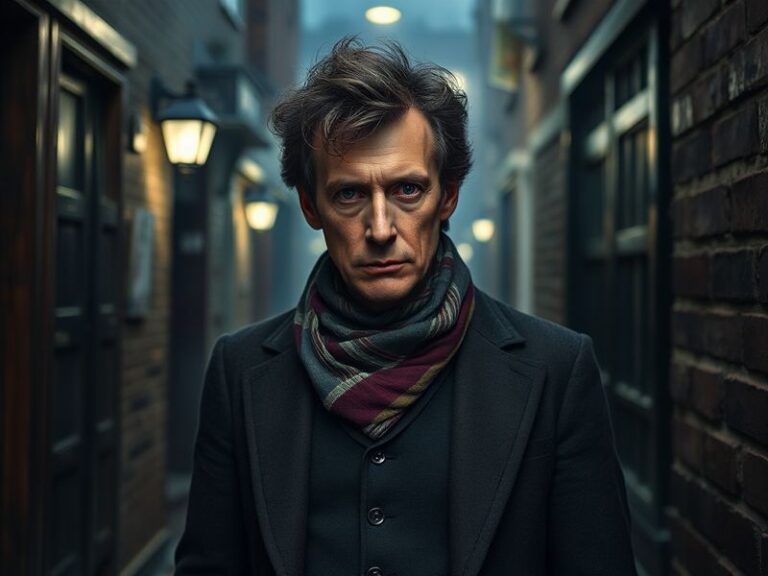 A portrait of Peter Capaldi in character as the Twelfth Doctor, wearing his signature long coat and bow tie, set against a mo