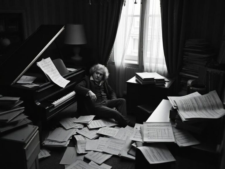A split-screen image of Ludwig performing in a cozy studio setting on one side and a close-up of his hands on the piano keys