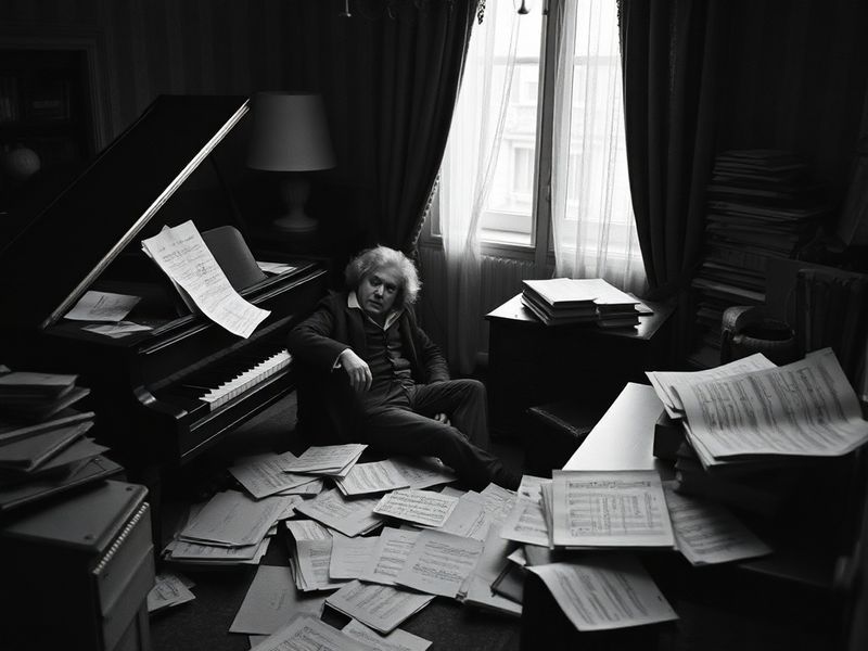 A split-screen image of Ludwig performing in a cozy studio setting on one side and a close-up of his hands on the piano keys