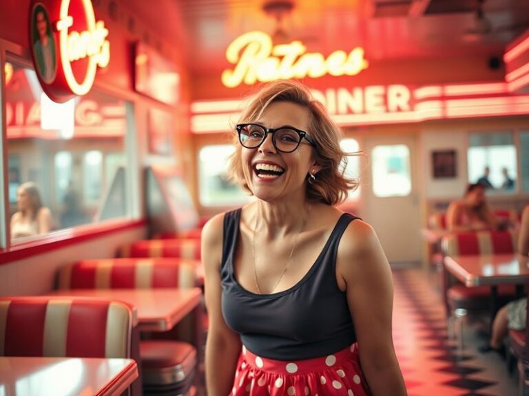 A black-and-white promotional photo of Joy Harmon as Pussycat from The Odd Couple, leaning over Tony Randall's desk with a pl