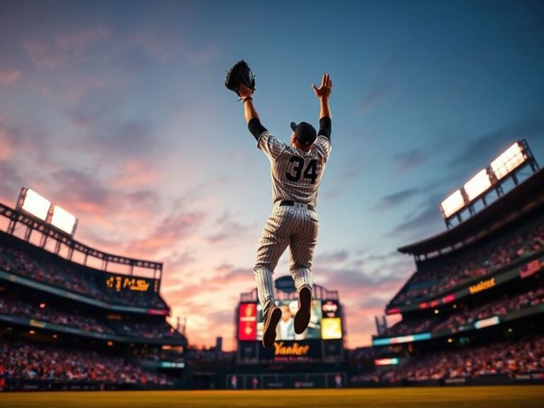 A dynamic shot of Shohei Ohtani pitching for the Angels against Aaron Judge at bat for the Yankees, with the Yankee Stadium c