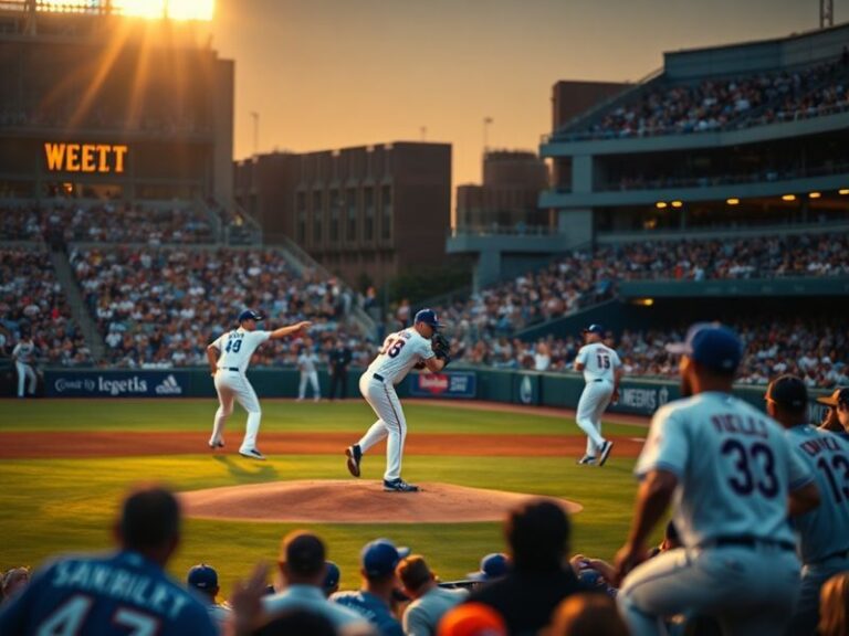A split-screen image of Dodger Stadium on the left with the Dodgers logo and Citi Field on the right with the Mets logo, set