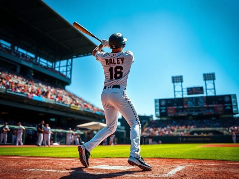 A dynamic action shot of Luke Raley mid-swing during a Brewers game, showcasing his powerful batting stance and focused expre