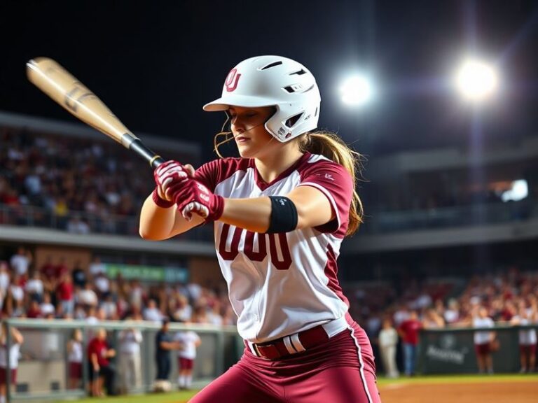 A dynamic action shot of the OU softball team celebrating on the field during a game, with the OU logo visible on their unifo