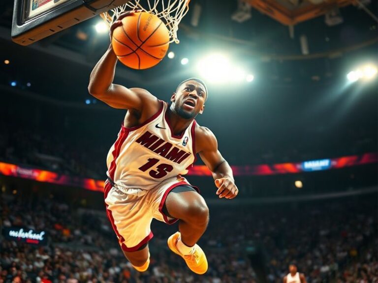 A dynamic action shot of Udonis Haslem in a Miami Heat jersey, mid-game with a focused expression. The background shows a pac