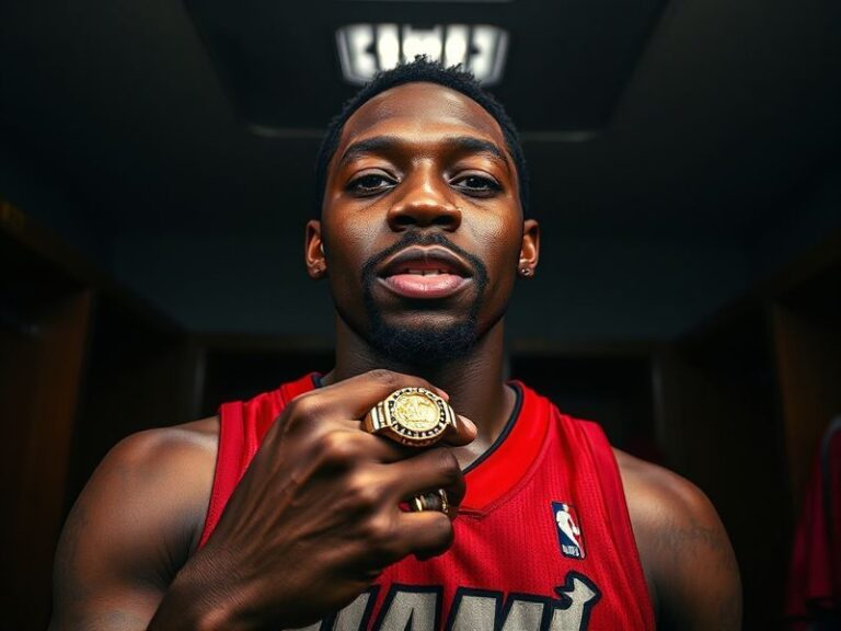 Udonis Haslem in a Miami Heat jersey mid-game, focused and intense, surrounded by younger teammates in a modern NBA arena wit