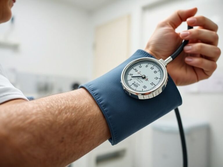 A split-image illustration showing a bustling Tokyo street with a blood pressure monitor in the foreground, and a rural Afric