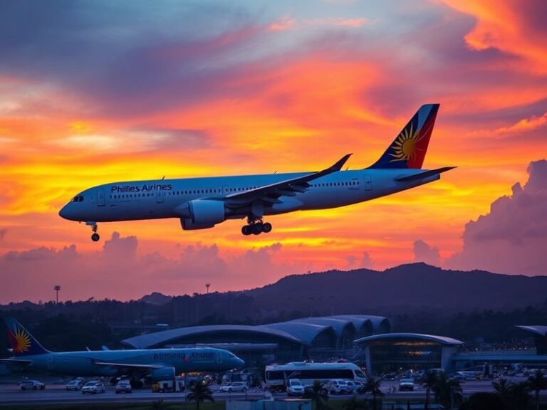 A modern Philippine Airlines Boeing 777-300ER in flight, with the Philippine flag and Star Alliance livery, soaring over trop