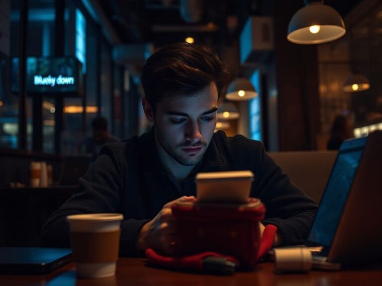 A split-screen image showing a frustrated user staring at a loading screen on a phone while a server rack in a data center gl