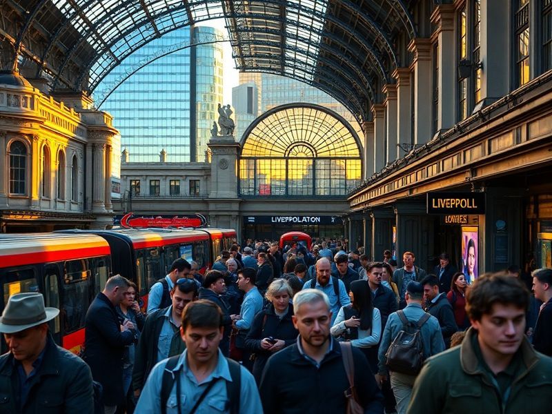A vibrant daytime photograph of Liverpool Street Station, showcasing its historic Victorian façade alongside modern glass str