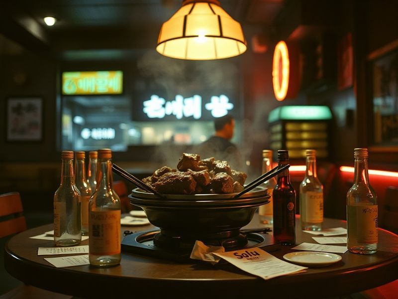 A split-screen image featuring Ali Wong and Steven Yeun in intense mid-conversation, surrounded by neon-lit cityscapes and ch