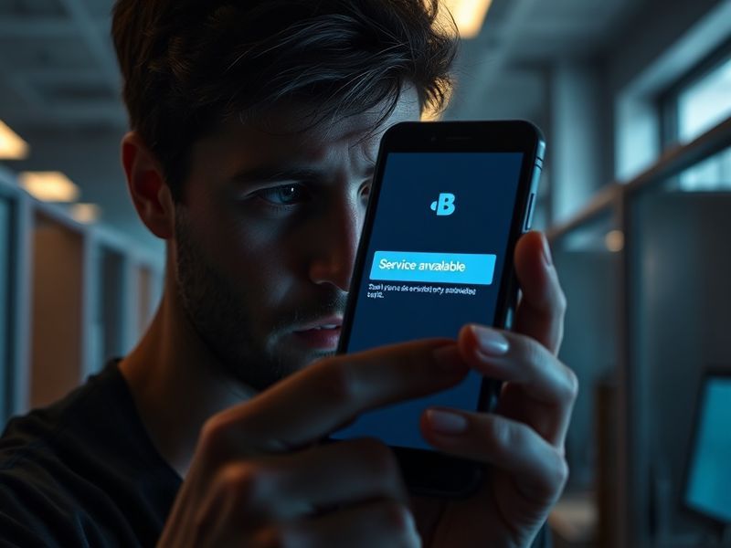 A split-screen illustration showing a frustrated user staring at a 'Service Unavailable' error on a phone screen, with a dece