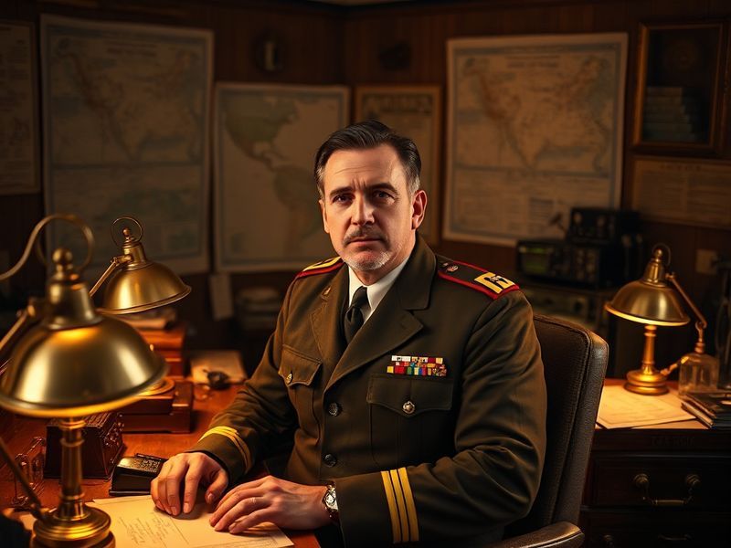 A formal portrait of Admiral Brad Cooper in naval uniform, standing on the deck of a modern Navy ship with the ocean in the b