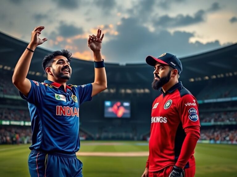 A vibrant IPL stadium scene at Wankhede with MI and PBKS players in action, crowd cheering, and a dramatic last-over finish u