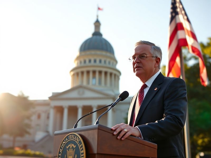 Aerial view of the Virginia State Capitol in Richmond, with a diverse group of leaders walking up the steps, symbolizing gove