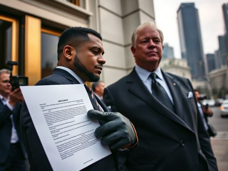 A courtroom sketch showing Vince McMahon seated at a boardroom table with a gavel and legal documents in the foreground, surr