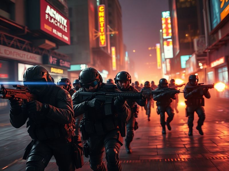 A cinematic still from the Call of Duty movie, featuring Jake Gyllenhaal in military gear alongside explosions and futuristic