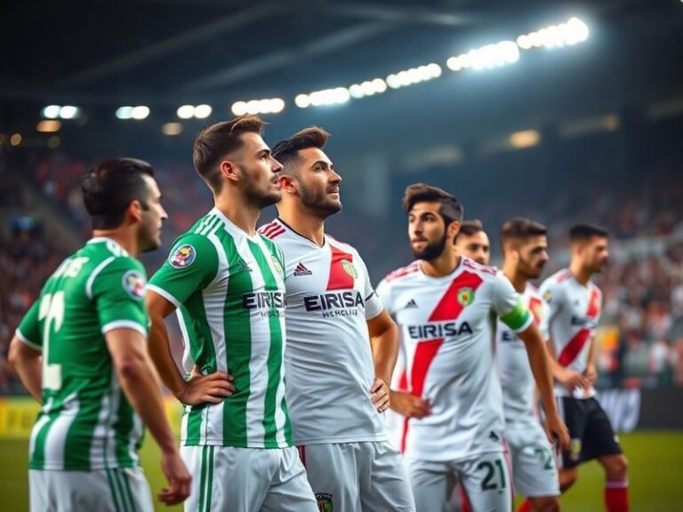 A dynamic shot of two teams in action during a European football match, showcasing Real Betis in green and white versus Braga