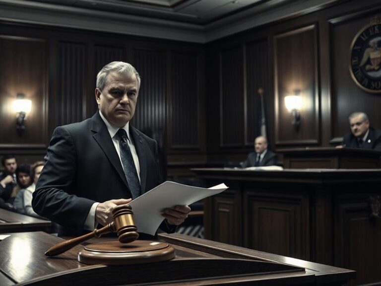 A courtroom sketch-style illustration showing a lone figure (Daniel Duggan) seated at a defense table, surrounded by legal do