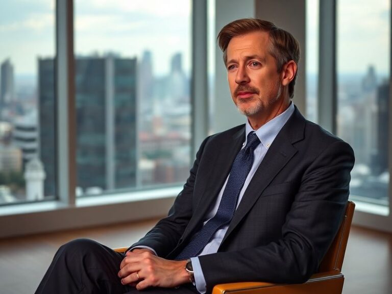 A professional portrait of Reed Hastings speaking at an event, with a Netflix logo displayed in the background, conveying his