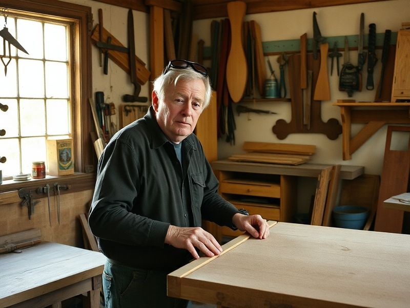 A cinematic portrait of Owen Heinecke in a dimly lit studio, surrounded by vintage cameras, digital tablets, and film reels,